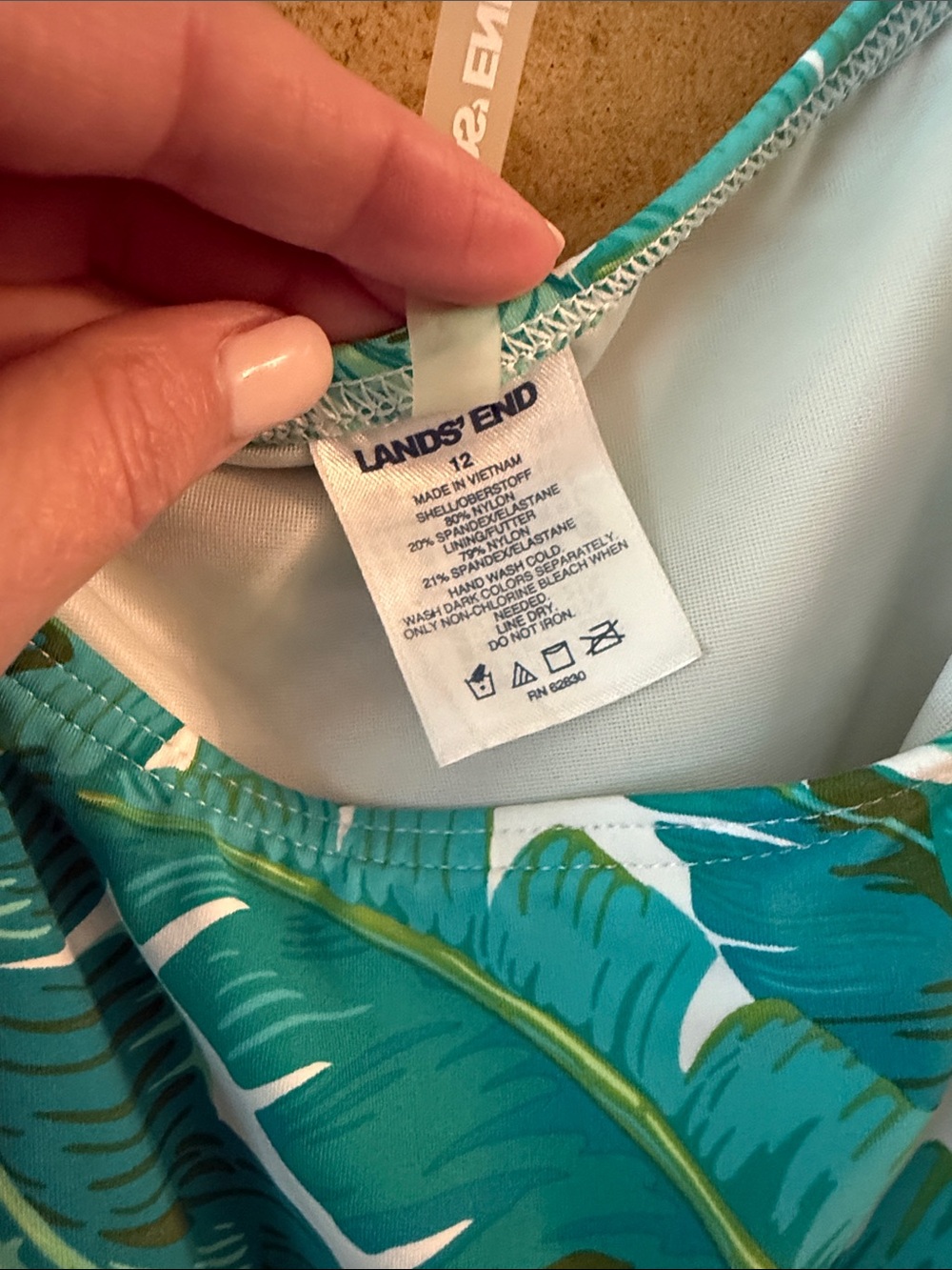 Lands' End Swim Tank Teal and Lime Tropical Leaf - Picture 2 of 2